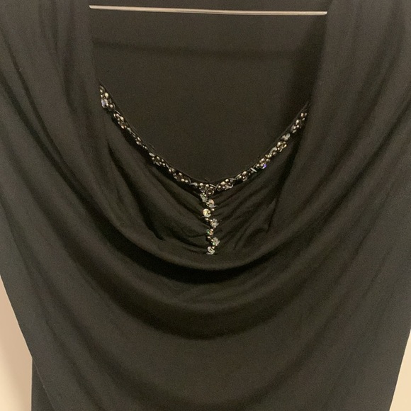 BODY FLIRT BLACK BLOUSE WITH COWL LIKE NECKLINE WITH BLING LIKE UNDERLINING - Picture 1 of 7